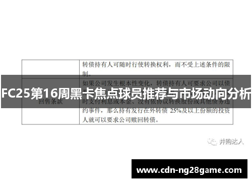 FC25第16周黑卡焦点球员推荐与市场动向分析